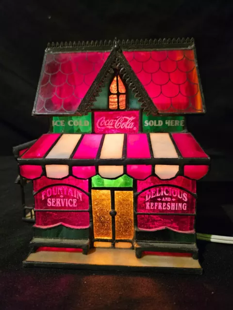 Vintage Franklin Mint Coca Cola Corner Store Collectible Stained Glass Light