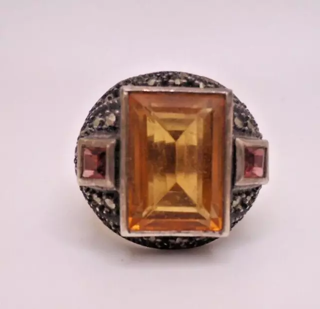 Vintage Judith Jack sterling marcasite Citrine & garnet ring size 6