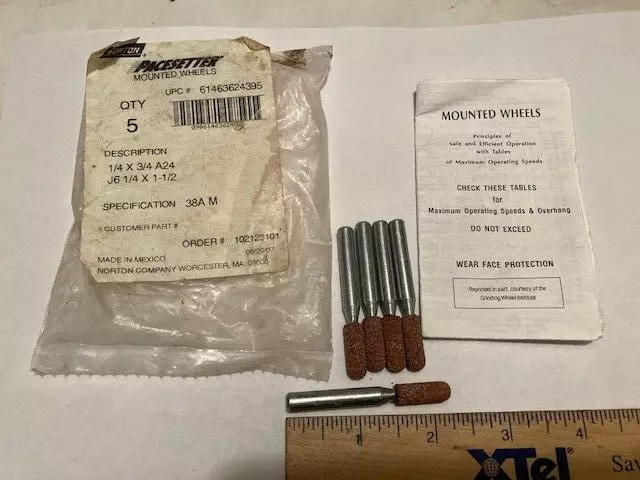 Norton Aluminum Oxide Vitrified Mounted 60 Grit Point Grinding Stones (5)