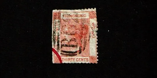 1863-Hong Kong Great Britain 30c Vermilion  VICTORIA Sc#19 Used Trimmed
