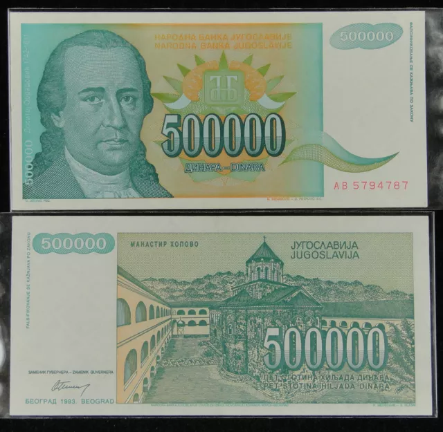 YUGOSLAVIA Paper Money 500000 Dinara 1993 UNC