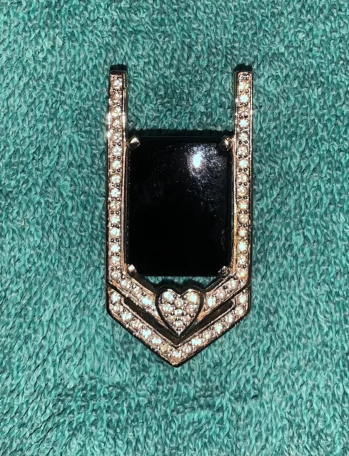 Vintage PANETTA Signed Pendant - Gold Tone Black Clear crystals