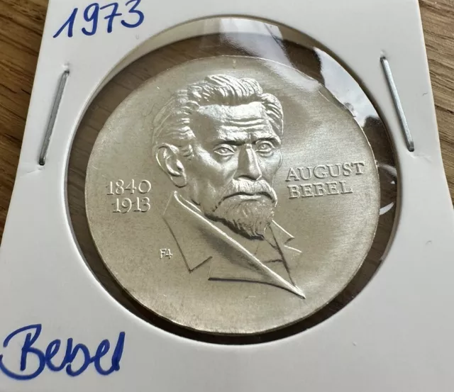 DDR 20 Mark Münze „60. Todestag August Bebel“ 1973, 625er Silber, Gedenkmünze