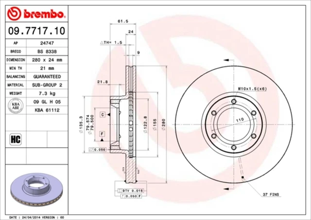 2x BREMBO Bremsscheibe PRIME LINE 09.7717.10 für RENAULT MASTER OPEL vorne X70 2