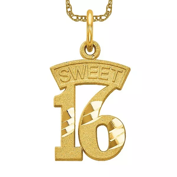 10K Yellow Gold Sweet 16 Necklace Charm Pendant