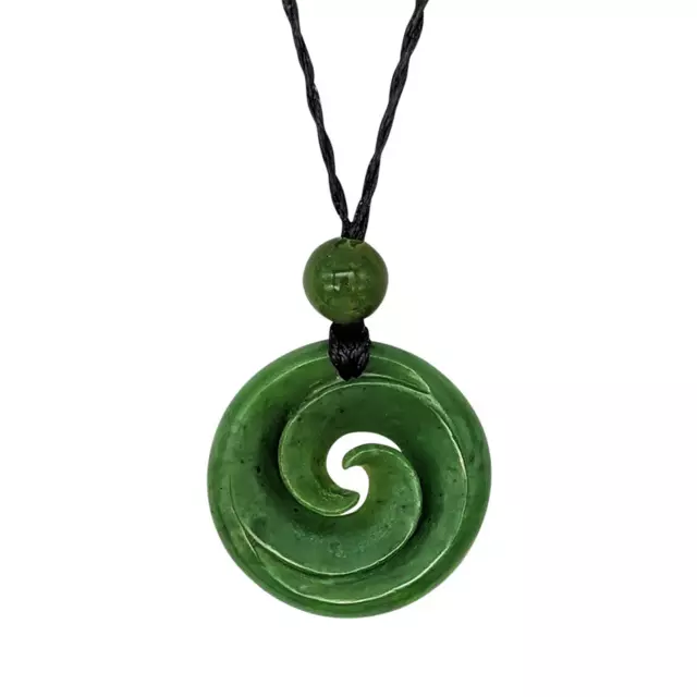 Nephrite Jade Necklace Maori Style Double Koru Pendant Cord - 81stgeneration