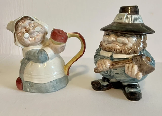 Rare Vtg Fitz & Floyd 1990 Pilgrims Progress Thanksgiving Creamer & Sugar Bowl