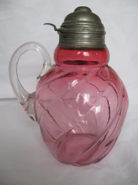 Victorian Northwood Cranberry Glass Syrup Pitcher