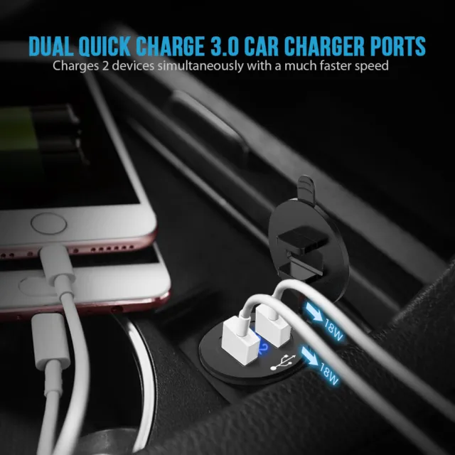 12-24V QC3.0 Dual USB Car Charger Fast USB Socket Outlet + Blue LED Volt Meter 2