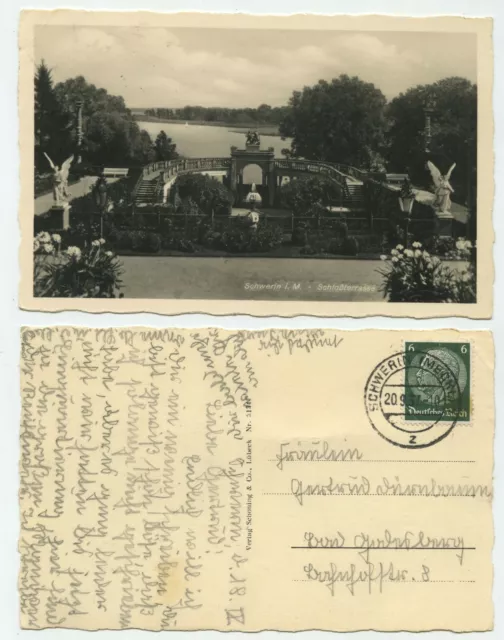 86668 - Schwerin - castle terrace - real photo - postcard, run 20.9.1937