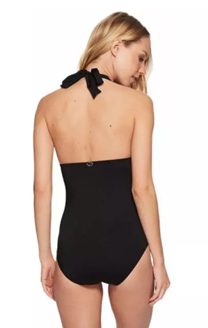 Jantzen Women's Solid Signature Pin Tucked Halter One Piece Swimsuit Black Sz 16 2