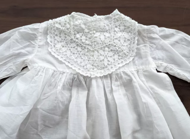 Handmade White Christening Baptism Baby Gown Dress - Cotton Lace - Long Sleeves 3