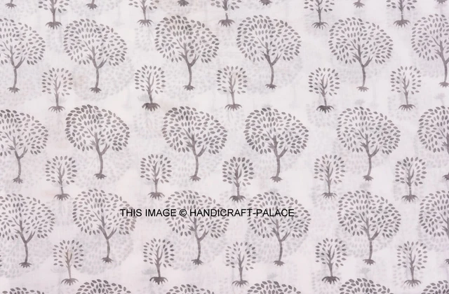 Indien Coton Voile Tissu Main Bloc Arbre Imprimé Couture Matériel Artisanat 2.7m