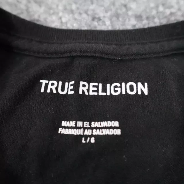 True Religion Shirt Men L Black Pink Purple Crew Neck Spell Out Tee Logo 8155 3