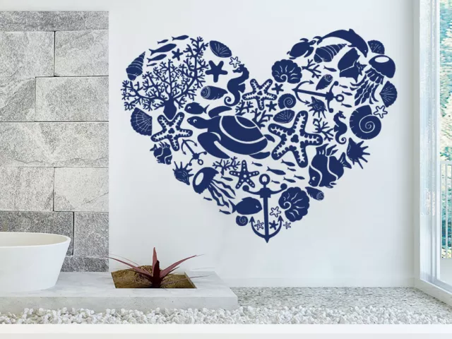 Heart Wall Decal Sea Shells Nautical Design Vinyl Sticker Decals Bathroom NS951