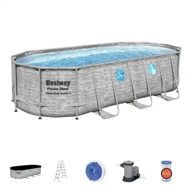 Above Ground Swimming Pool Set 18 ft. x 9 ft. Oval 48 in. Deep Steel Frame Gray