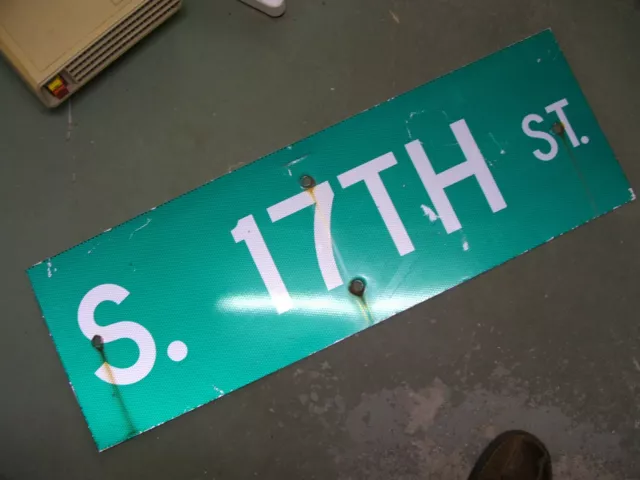 Large Original 17Th St Street Sign 36" X 12" White Lettering On Green