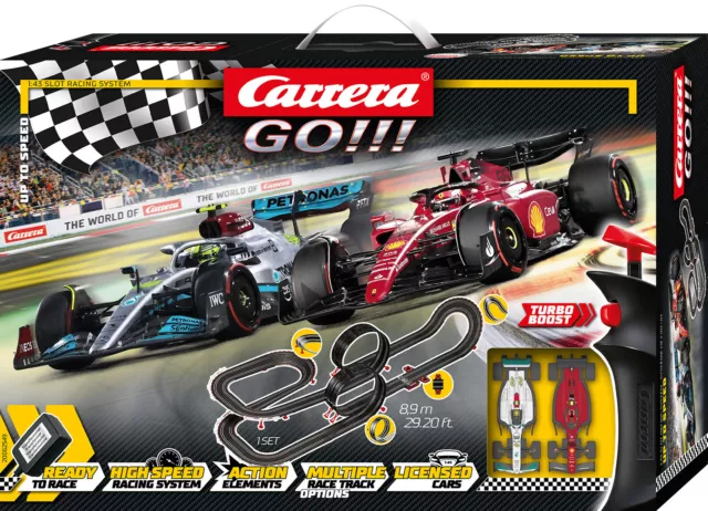 Carrera 62549 - Go 1:43 Up to Speed! F1 Slot Car Racing Set Mercedes vs Ferrari