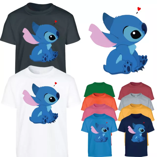 Kids T-Shirt Disney Heart Lilo and Stitch Ohana Xmas Gift Boys Girls Unisex Tops