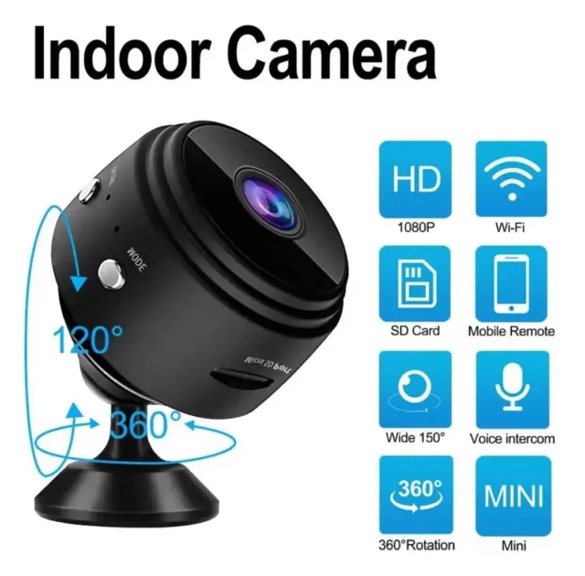 Mini caméra de Surveillance WiFi  1080p HD 960P  Sans Fil Maison Noir