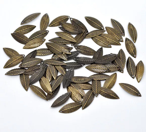 LOT de 30 PENDENTIFS légers BRONZE perles breloque 21mm  FEUILLES création bijou