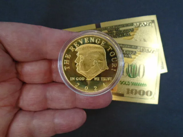 President Trump 2024 Gold Coin & Black Velvet Pouch - The Revenge Tour - New