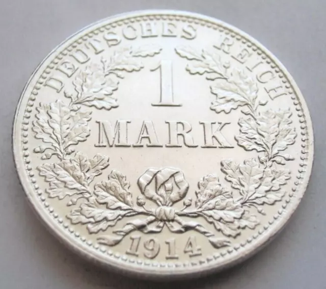 (798) Rare Germany Empire 1 Mark Silver Coin 1914 F  -  0.900 Silver