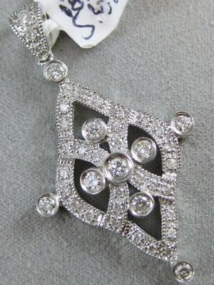 De Valeur Grand Pierre .76CT Diamant 18K or Blanc Ouvert Style Déco Pendentif