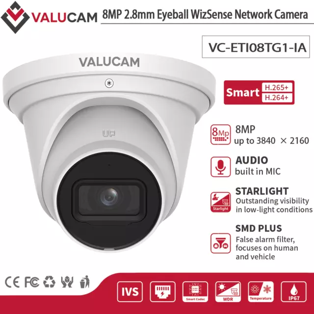 US 8MP Starlight WizSense IR IP Camera PoE Night vision security SMD+ Mic IDMSS