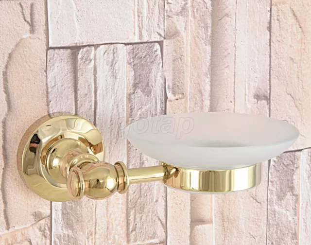 Glass Soap Dish & Holder Modern Bathroom Wall Mounted Golden Brass Glass Soap