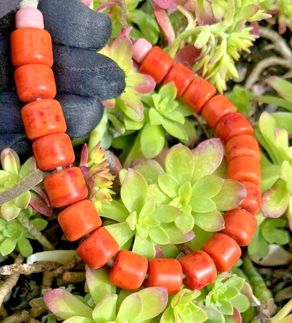 Collier Sautoir Vintage Perles En Résine Orange à Facettes - Longueur Grand Modèle - Monture Marron - État Impeccable - Réf 5505