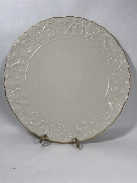 Vintage LENOX Plate Round Platter Ivory Platinum Scallop 24K Gold Trim 11.5”