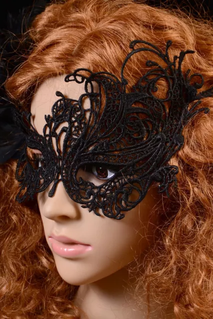 Masquerade Eye Mask Fancy Dress New Ladies BLACK LACE Gothic Hen Party Halloween