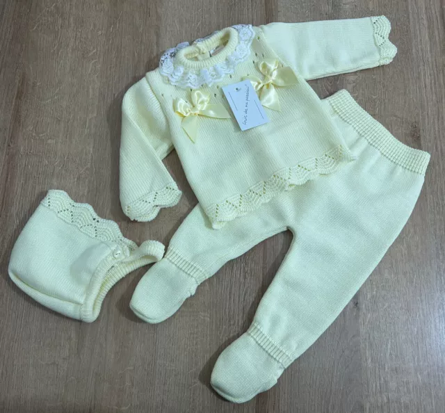 baby girls Easter Lemon spanish romany knitted 3 pcs set outfit 0-3 months