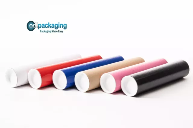 Strong Rigid Cardboard Postal Tubes A4/A3/ A2/A1/RMA2 + White Plastic End Caps