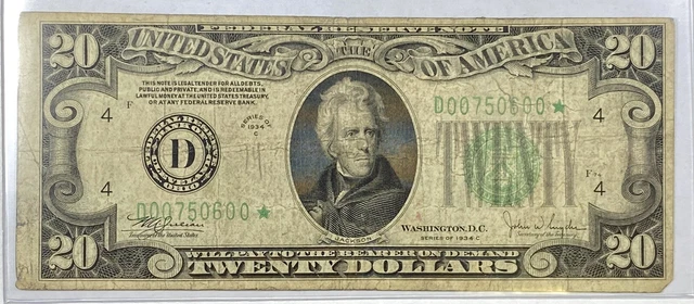 1934 C $20 Federal Reserve Note CLEVELAND Fr. 2057-D STAR NOTE * FRN
