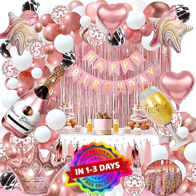 Juego de decoraciones de cumpleaños número 17, banda de globos de oro rosa  para niñas de 17 años, suministros para fiesta de cumpleaños