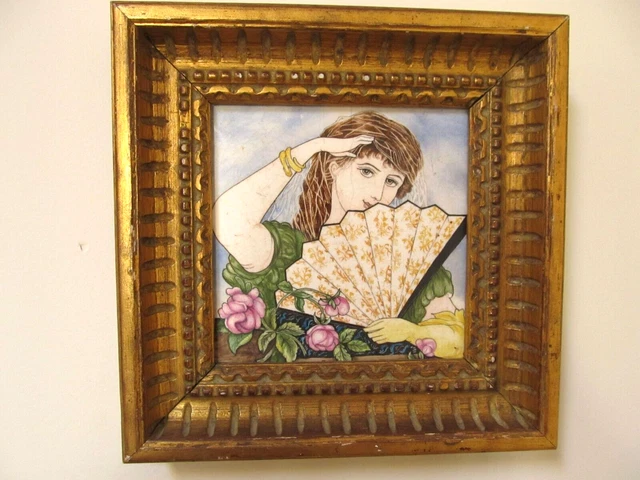 Antique Framed Minton's China Works Stoke on Trent Painted Portrait Art Tile