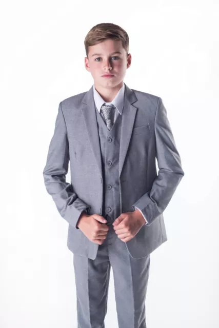 Boys Suits, 5 Piece Light Grey Boys Wedding Suits, Page Boy Suits, Prom Suit