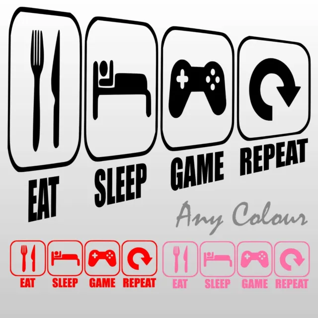 Eat Sleep Game Repeat Gamer Wall Art Decals Vinyl Stickers Bedroom