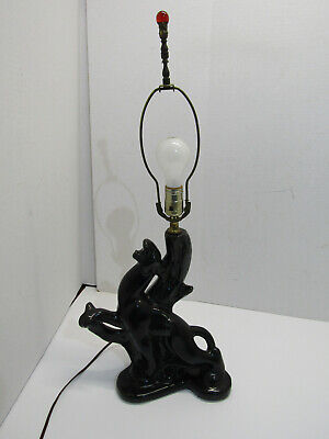 OLD Ceramic Black Panther Cat Table Lamp Orig. Wiring Still Works!