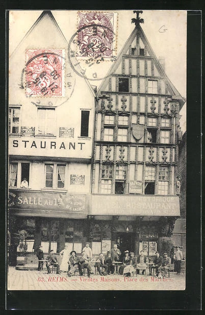 CPA Reims, Vieilles Maisons, Place des Marches 1909