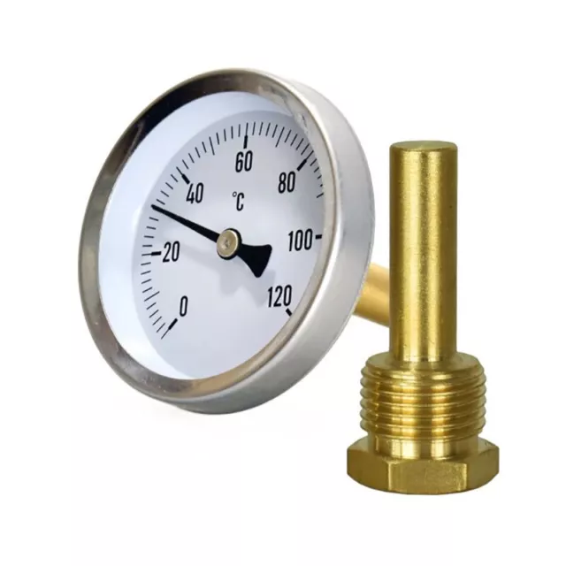 100mm 0-120C Thermo Eau Température Jauge 1/2" Entrée Arrière Thermomètre 2