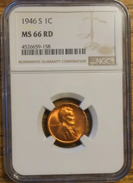 1946-S Lincoln Wheat Cent 1¢ - Graded By Ngc Ms-66 Red-#4526659-158