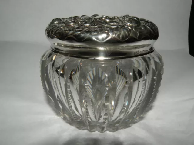 Antique Gorham Repousse Sterling & American Brilliant Cut Glass Dresser Jar