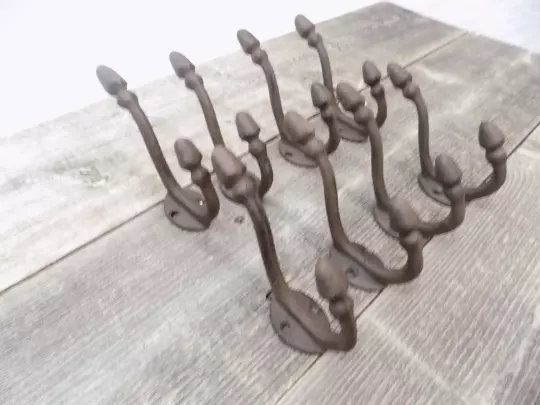 8 Coat Hooks Hall Tree Rustic Backpack Hook Storage Cast Iron Entryway Farmhouse
