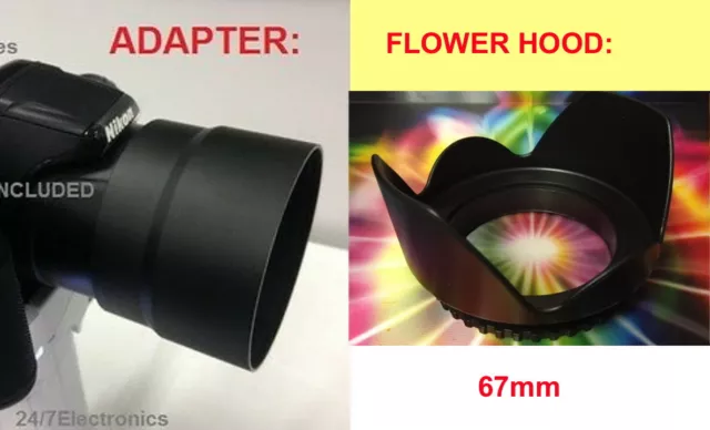 LENS ADAPTER+FLOWER HOOD to CAMERA NIKON Coolpix L330 L340 67mm