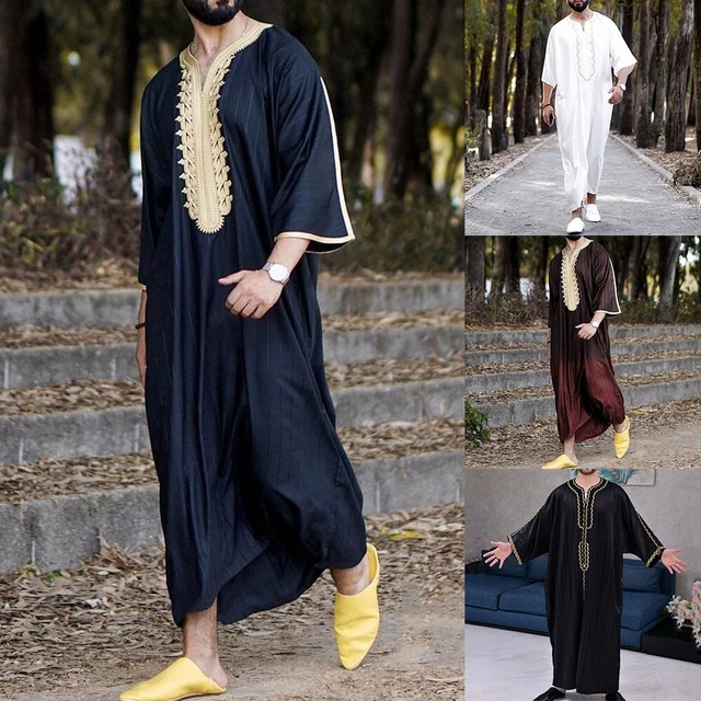 Abito Uomo Abbigliamento Musulmano Strisce Arabia Saudita Uomo Maniche Lunghe