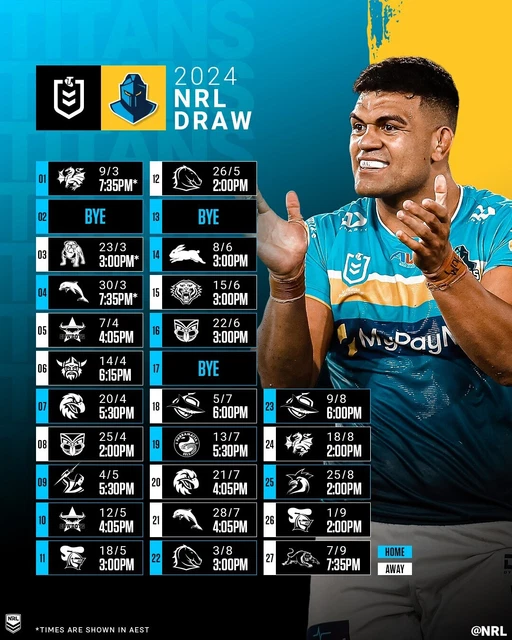 BIG 420MM 2024 DRAW GOLD COAST TITANS FIXTURE match TEAM PLAYER POSTER