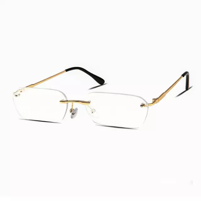 Vintage Men’s Luxury Retro Clear Lens Gold Rimless Hip Hop Fashion Glasses